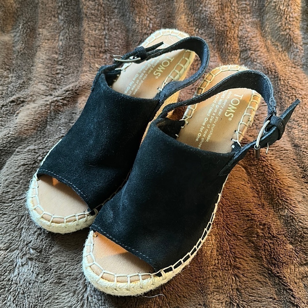 TOMS Monica Wedge Heel Black Sz 5.5